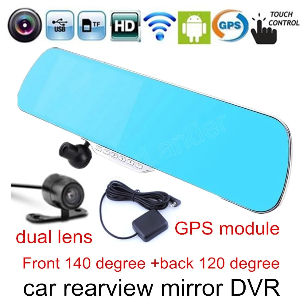 Для android 5 дюймов сенсорный ЖК-экран wifi gps навигация петля камера видео рекордер зеркало заднего вида Автомобильная камера DVR gps модуль