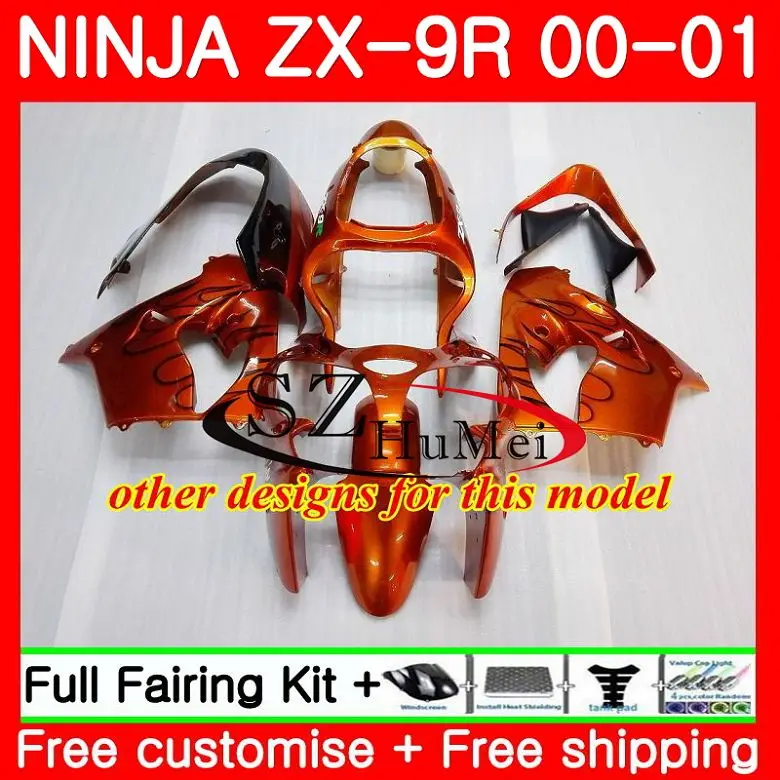 Корпус для KAWASAKI глянцевый черный ниндзя ZX9 R ZX900 ZX 9R 00-01 ZX 900 26SH18 ZX 9 R 900CC ZX9R 00 01 ZX-9R 2000 2001 обтекатели комплект