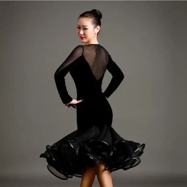 women velvet professional Latin competition dance dress latin sets good