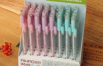 

new fresh flower Erasable gel pen cartoon stationery prize promotion gift cute office writing pen 8040 blue needle pen 40pc/lot