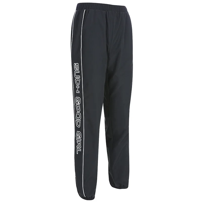 Streetwear Hip Hop Black Cargo Pants Women Casual Joggers Summer Trousers Side Stripe Letter High Waist Women
