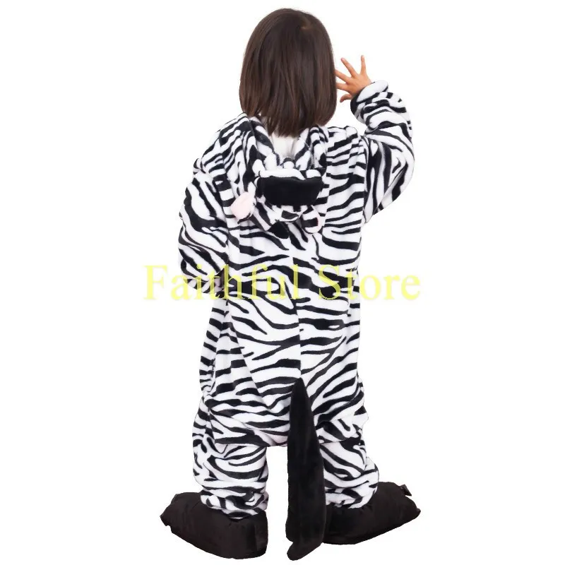 Дети животных Костюм в виде зебры одна деталь Детская Унисекс с капюшоном леопардовый полосатый фланелевые пижамы вечерние