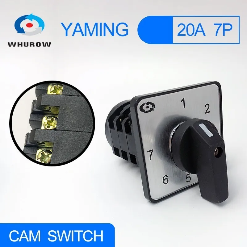 

Electric 7 Positions 12 Terminals 3 poles Rotary Cam Changeover Switch with Screws high voltage 660V 20A Black Silver contact