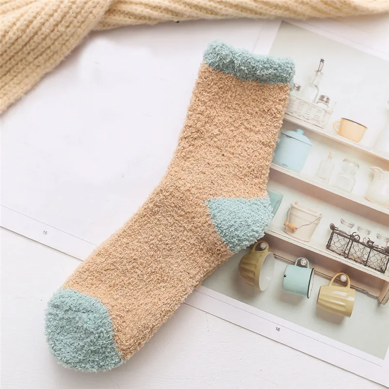 1Pair Fashion socks Women Cotton Socks Ladies Thicker Anti-slip Coral fleece Floor Socks Carpet Socks Colored Ankle Socks S25 (2)