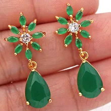 Новинка, женские серьги-гвоздики с цветком от солнца, серьги-капли с зеленым цирконием, роскошные массивные украшения для свадьбы, помолвки, подарок