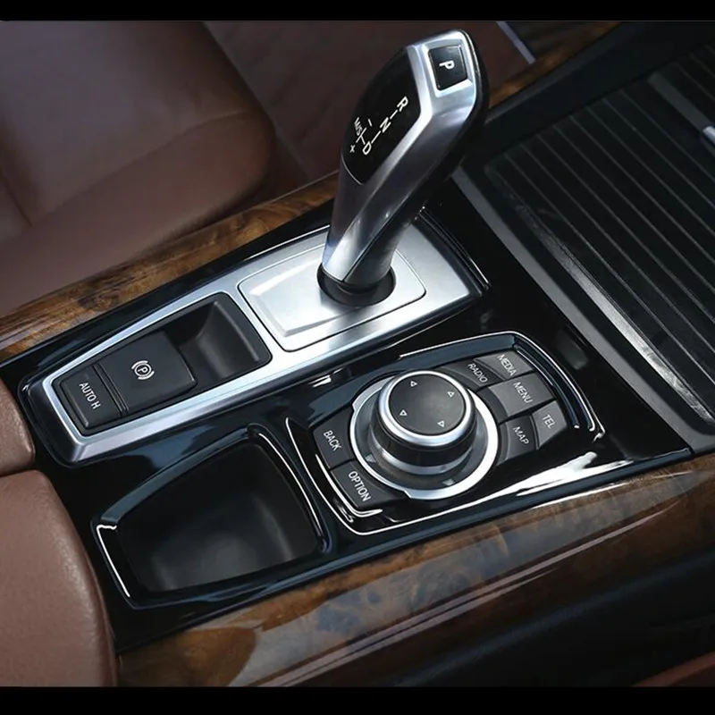 Tanie Czarna konsola środkowa Panel zmiany biegów dekoracyjny pokrowiec tapicerka do BMW X5