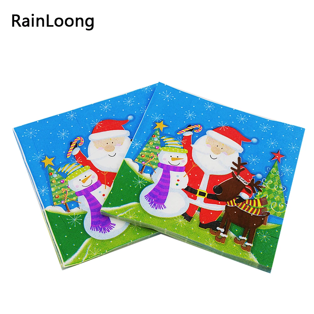 [RainLoong] Санта Бумага салфетки снеговик рождественские украшения Guardanapo 33*33 см 5