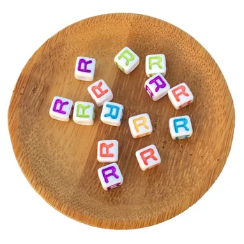 

Newest 1900PCS Randomly Mixed Color Single Letter R Printing Cube Acrylic Alphabet Jewelry Bracelet Beads DIY Initial Beads
