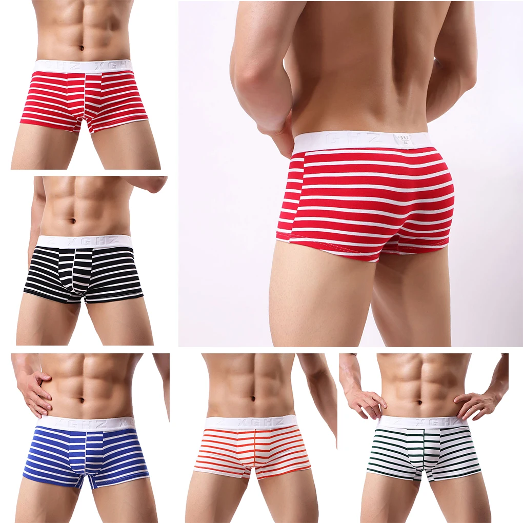 Men Horizontal Stripes Underwear Cotton Breathable Boxers Shorts Male