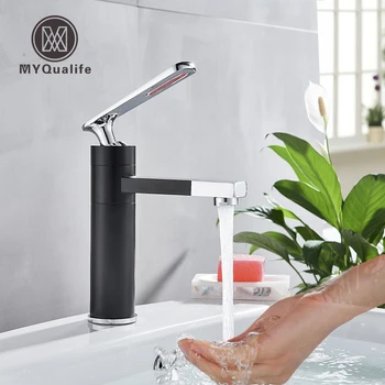 

MYQualife Black and White Basin Faucet Tall and Short Deck Mounted Elegant Bathroom Faucet Hot and Cold Water Basin Mixer