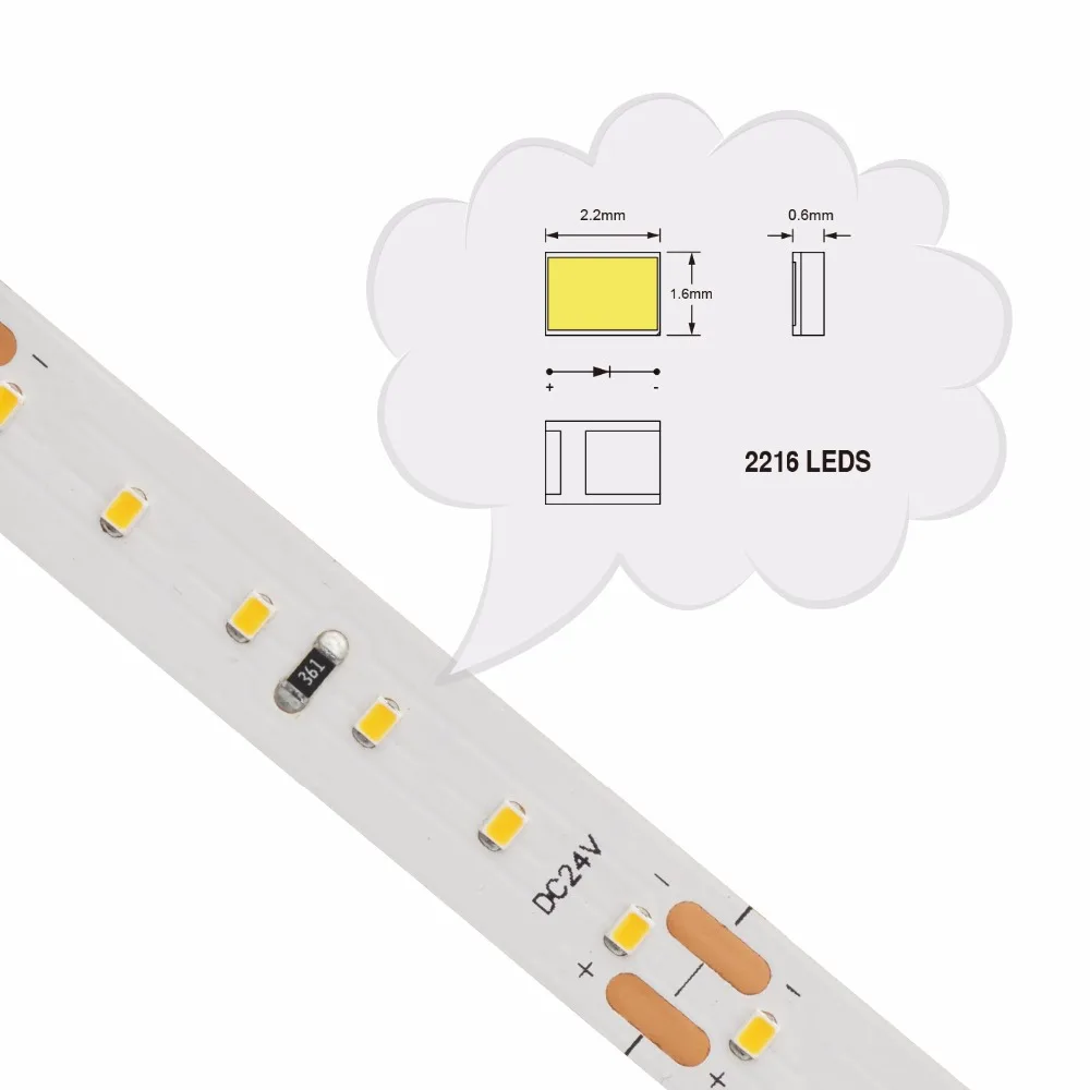 Мини 2216 светодиодные ленты 120 светодиодов/m 24V набор водопроницаемых светодиодных огни ST8