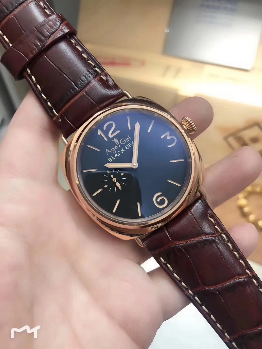 

Brand New Men Automatic Mechanical Stainless Steel Brown Leather Rose Gold Sport Dive Black Seal Watches Limited AAA+