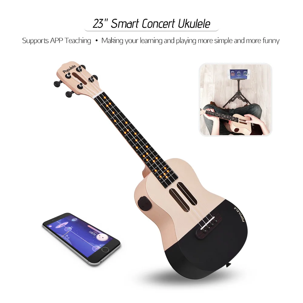 Populele U1 23 "Smart концертная Гавайская гитара Ukelele uke комплект поддерживает приложения для обучения из АБС-пластика гриф с светодиодный свет