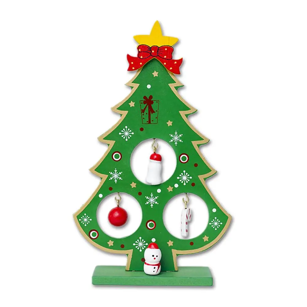 Рождественская елка маленький орнамент мини расписные елочные украшения Рождественская Деревянная открытка Новогодние украшения для дома - Цвет: Green