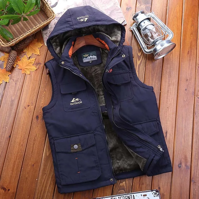 

New Brand Autumn Winter Hooded Mens Vest Jacket Sleeveless Waistcoat Loose bagge Fleece Warm Vest