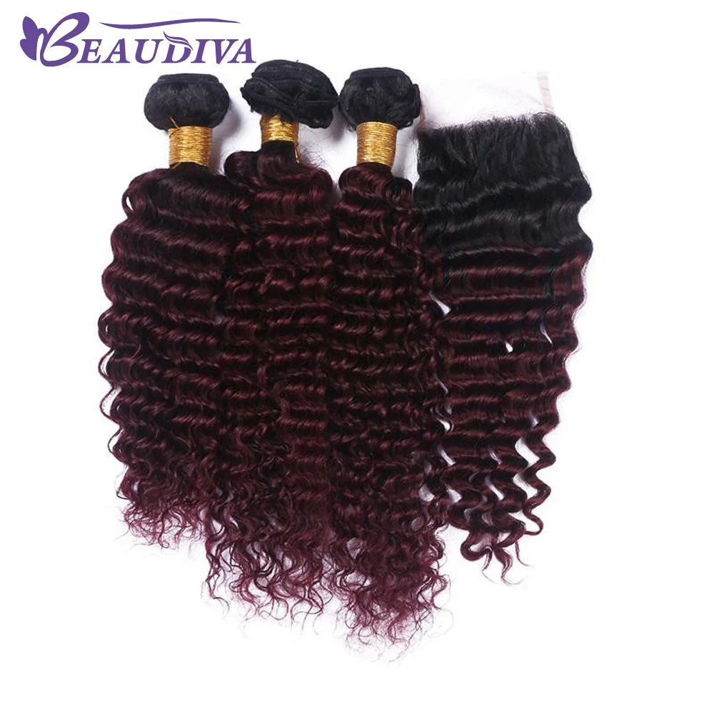 Beaudiva Pre Colored T Ib Burg Ombre Color Remy Human Hair Deep