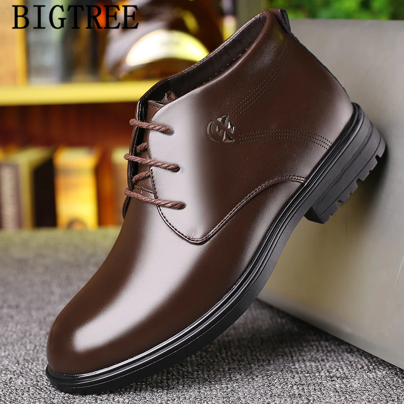 Botines De cuero para hombre, botas De vestir, zapatos De negocios, De seguridad, Invierno|Botas de nieve| - AliExpress