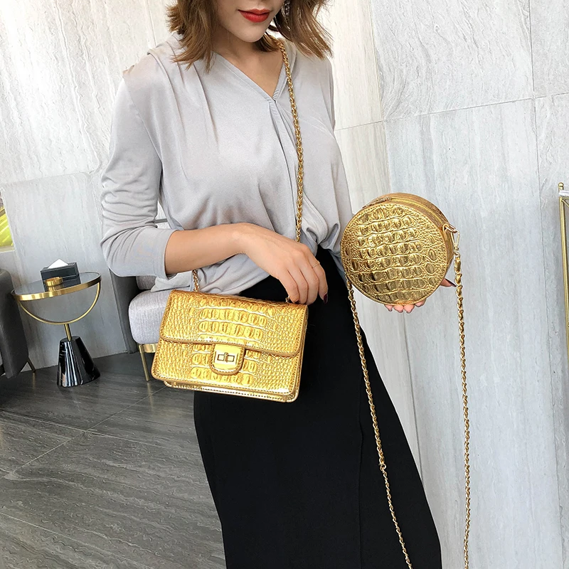 

Luxury Crocodile Pattern Women Flap Bag Small Circular Messenger Bag Famous Brand Designer Leather Chain Handbag Shoulder Bags