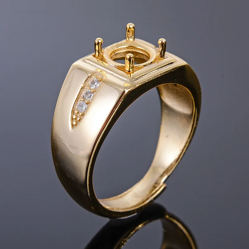 MeiBaPJ 7 мм натуральный круглый цитрин драгоценный камень модное кольцо/пустая поддержка для мужчин Настоящее 925 пробы серебро прекрасный брелок ювелирные изделия - Цвет камня: Empty ring gold