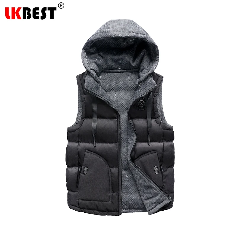 

LKBEST New winter men vest thicken men sleeveless coat hooded casual winter jacket men Windproof Warm waistcoat for men MJ39
