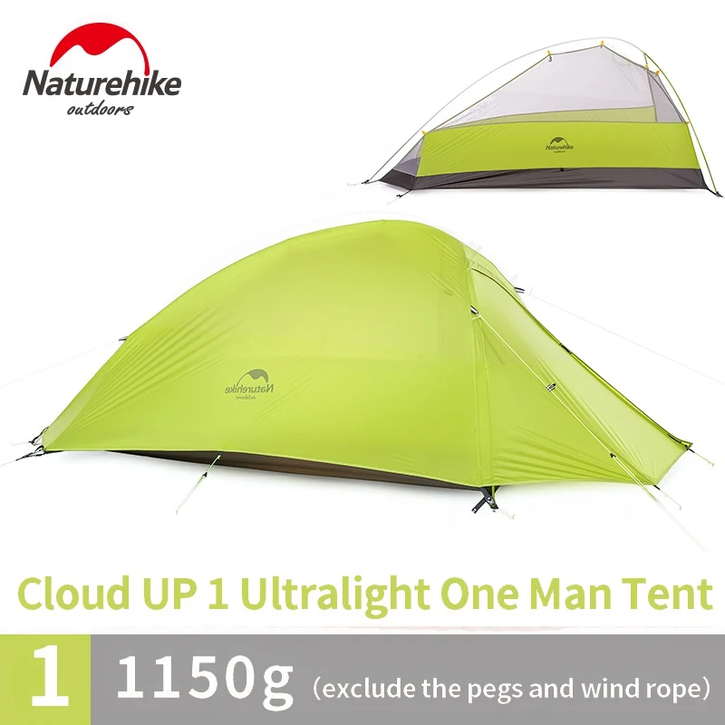 Naturehike Cloud Up Series 1 2 3 Человек Палатка Открытый Сверхлегкий походный кемпинг водонепроницаемый палатка с бесплатным ковриком - Цвет: UP1 20D green