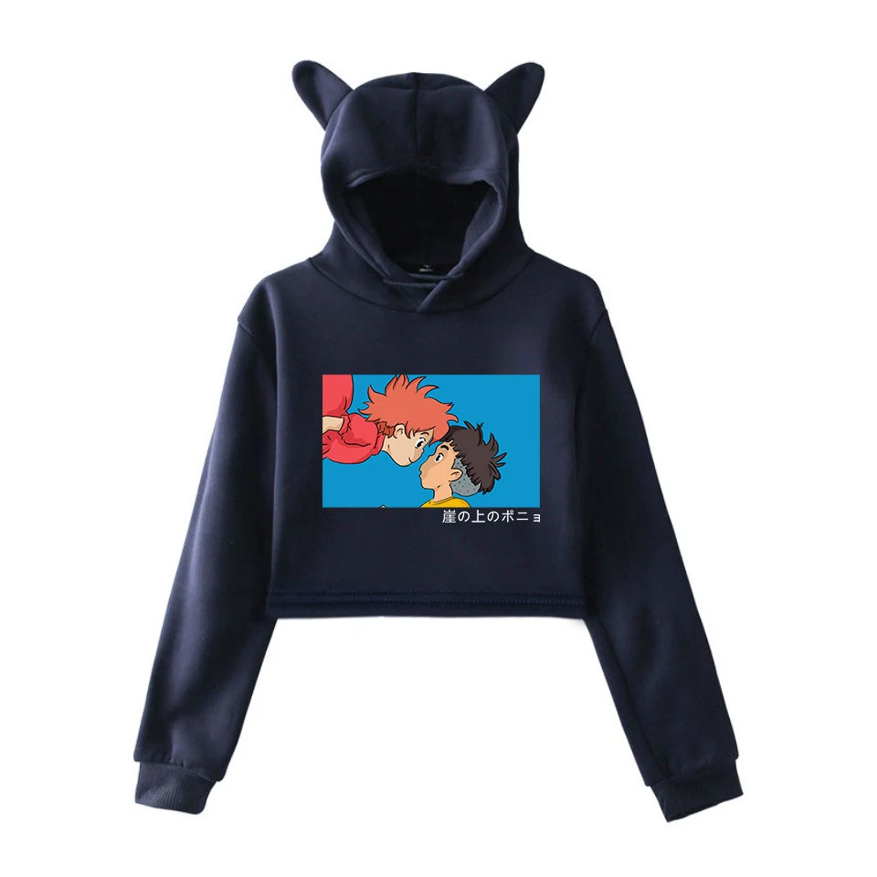 Короткий топ Ponyo на скале женские пуловеры в стиле аниме Осенний розовый свитшот
