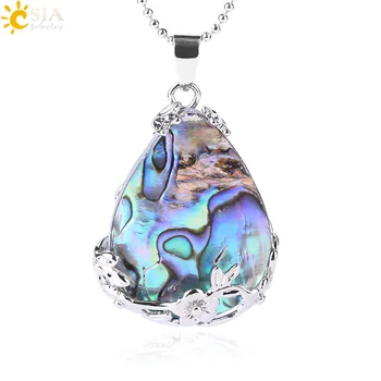 

CSJA New Zealand Abalone MOP Shell Alloy Teardrop Pendant Bead Natural Gem Water Drop Paua Necklace Women Men Reiki Jewelry E460