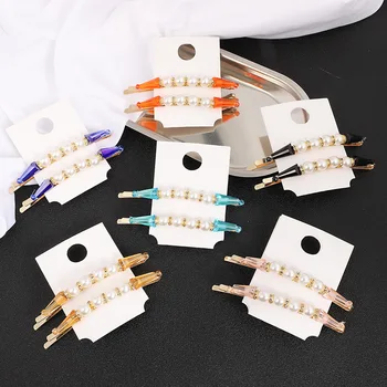

2PCS Hot Sale Women Girls Elegant Pearl Crystal Alloy Hair Clips Barrettes Headwear Hairpins Headbands Female Hair Accessories