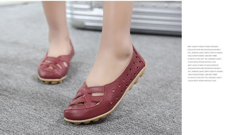 2017 Women's Casual Shoes Genuine Leather Woman Loafers Breathable Summer Shoe Flats with Hollow Out Mother Shoes Big Size 35-44 42