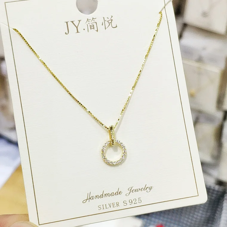 simple circle geometric full cz necklace woman 100% 925 Sterling silver nacklace Jewellery Clavicle chain pendant charms gift