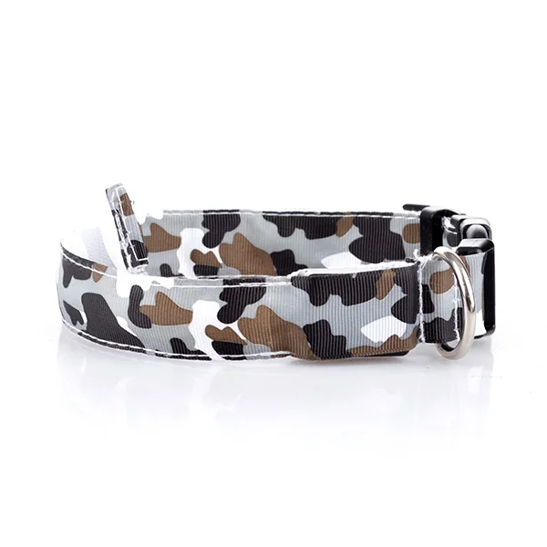 

Camo LED Glow Collar Puppy Pets Dog Tag Flashing Light Nylon Leash Harness AA