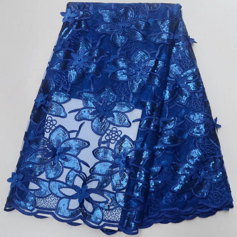 

Royal Blue lace fabric 2018 high quality african sequins organza lace fabric embroidered organza fabric for wedding dress