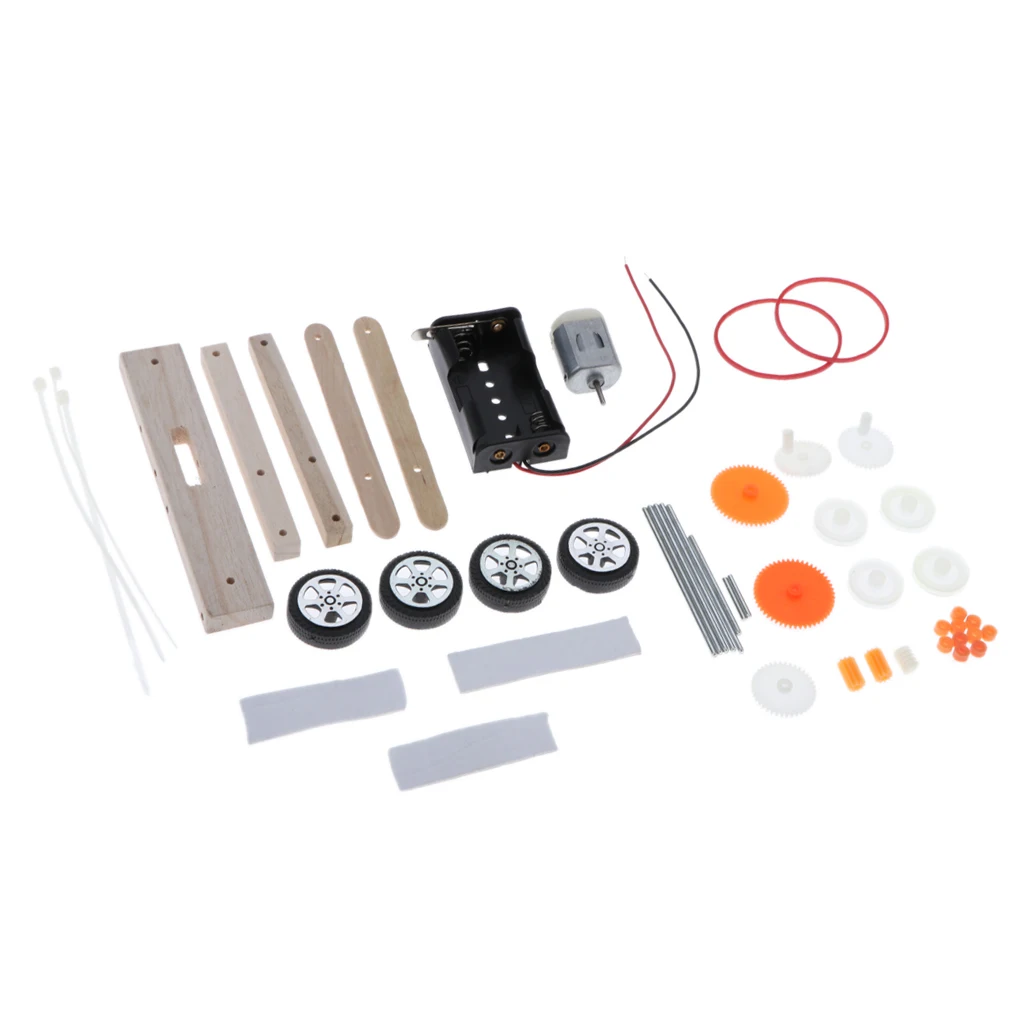 DIY Assembly Wooden Toy 4 Wheels Car Model Building Kits Physical Science Experiments Toys Gift for Adults & Kids