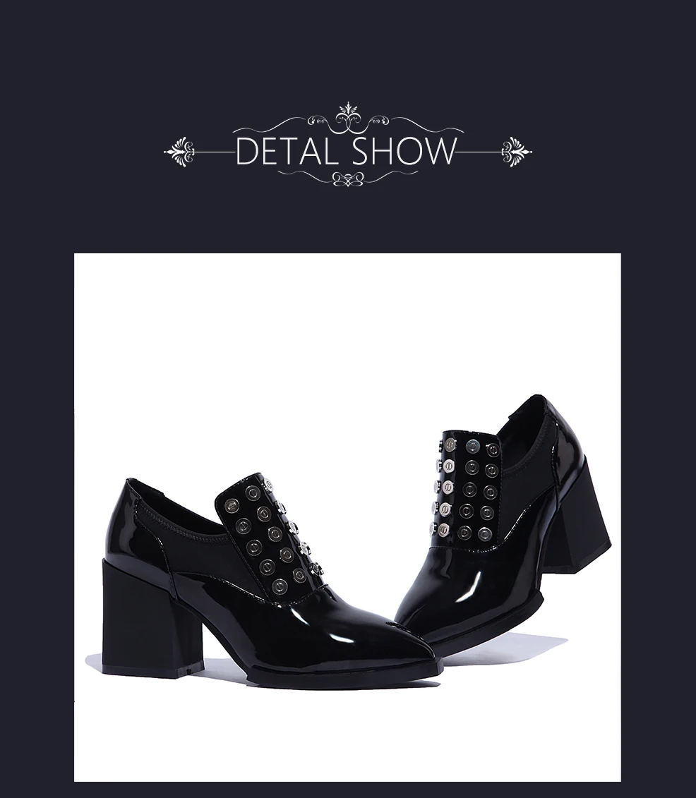 SOPHITINA/Новые весенние нейтральные женские туфли-лодочки; высококачественные туфли из натуральной кожи на высоком квадратном каблуке; пикантные туфли-лодочки с острым носком и заклепками; PO87