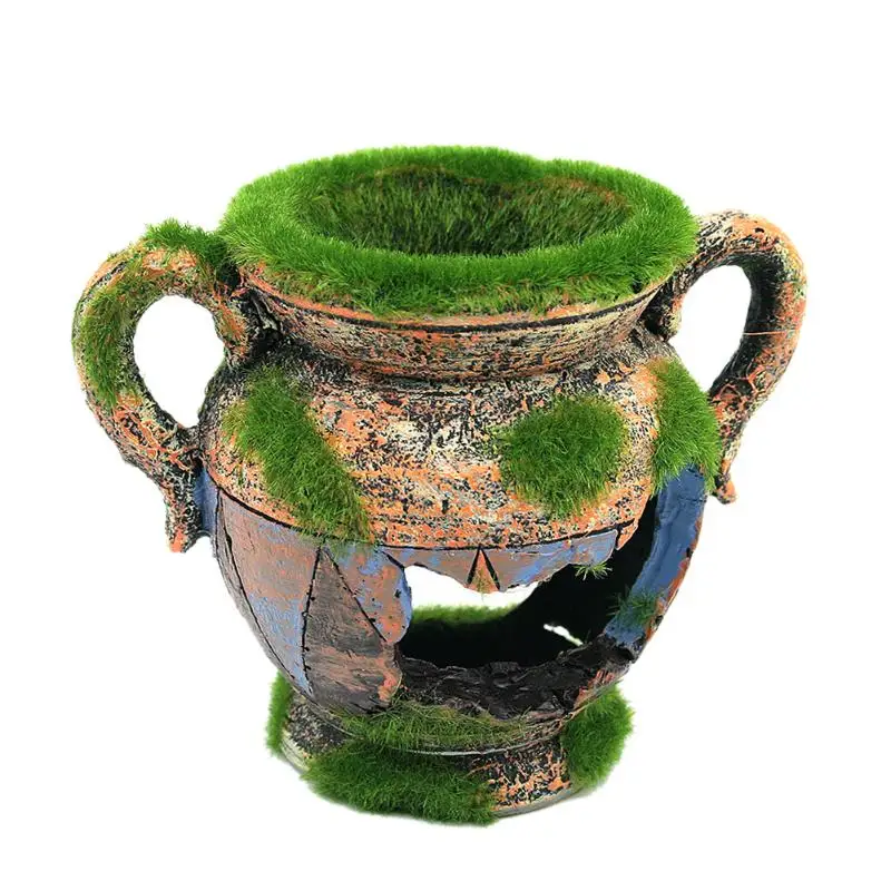 

Aquarium Fish Tank Decoration Resin Vase With Moss Aquarium Decoration Accessories for Fish Shrimp Tank Landscape Ornaments