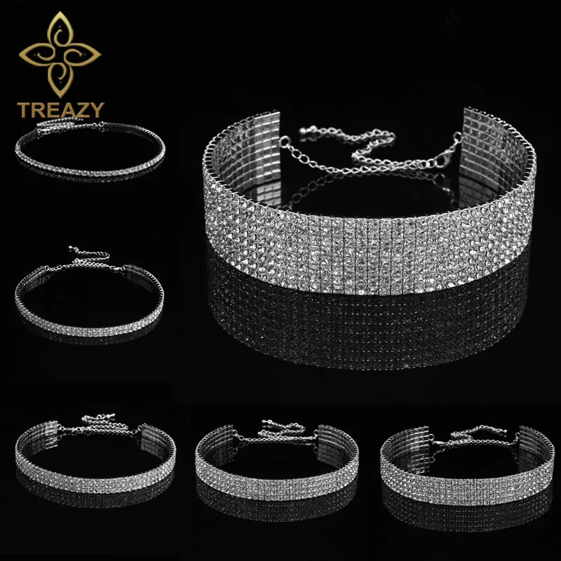Женский свадебный чокер TREAZY ожерелье-цепочка со стразами в 1-5 рядов колье из