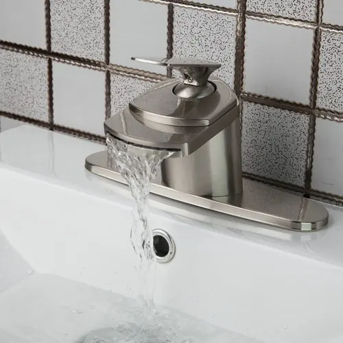 

Best Big Waterfall Spout Bathroom Brushed Nickel +Cover Plate 923175720 Deck Mounted Wash Basin Torneira Sink Tap Mixer Faucet