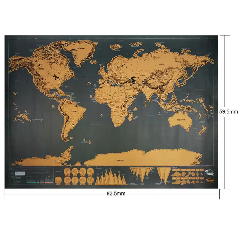 82.5x59.4cmNew Роскошный домашний декор Роскошная Карта со сьемным покрытием персонализированные черные золотые карты мира путешествия журнал мир обои с картой стены