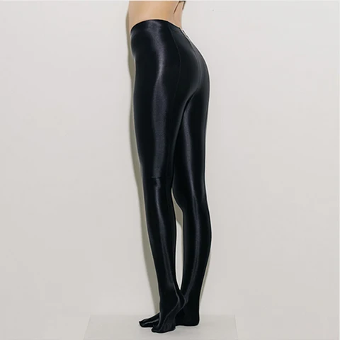 LEOHEX нейлоновый блеск сексуальный Bas сатин Brillant непрозрачные Collants pantalon brillant сексуальные колготки Mince Taille Haute Thights Femmes - Цвет: black