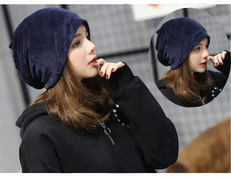 Autumn And Winter New Pattern Lint Head Cap Korean Solid Heap Hat Concise Leisure Time Earmuffs Baotou Confinement Hat