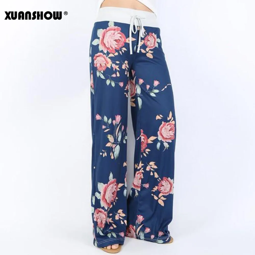 Женские длинные широкие брюки XUANSHOW модные женские свободные с цветочным принтом
