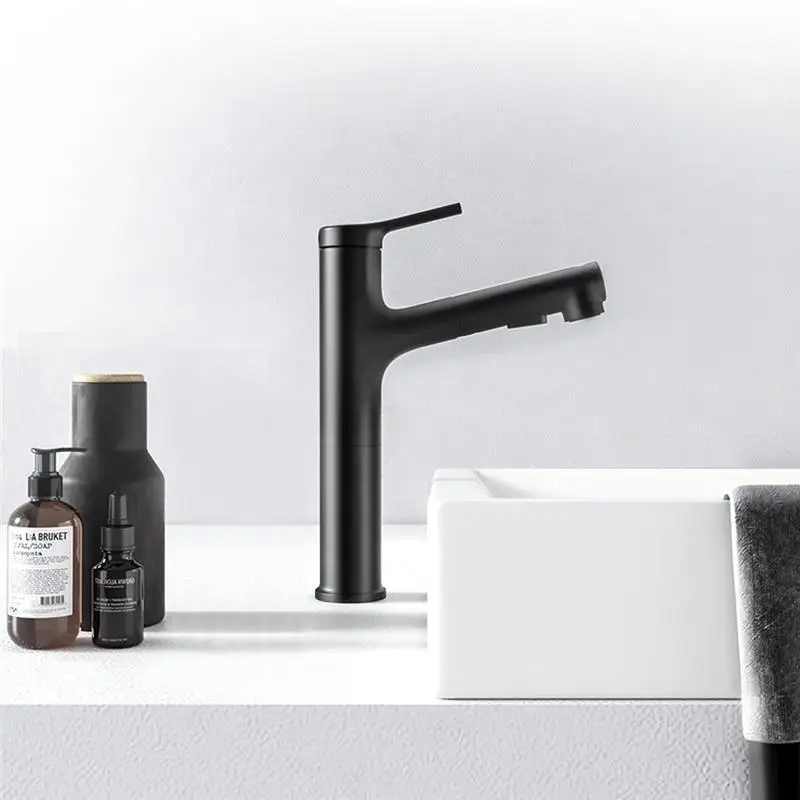 

Diiib Basin Faucet Bathroom Pull Out Rinser Sprayer Sink High Body Black Faucet Vanity Deck Mounted 2 Mode Mixer Tap