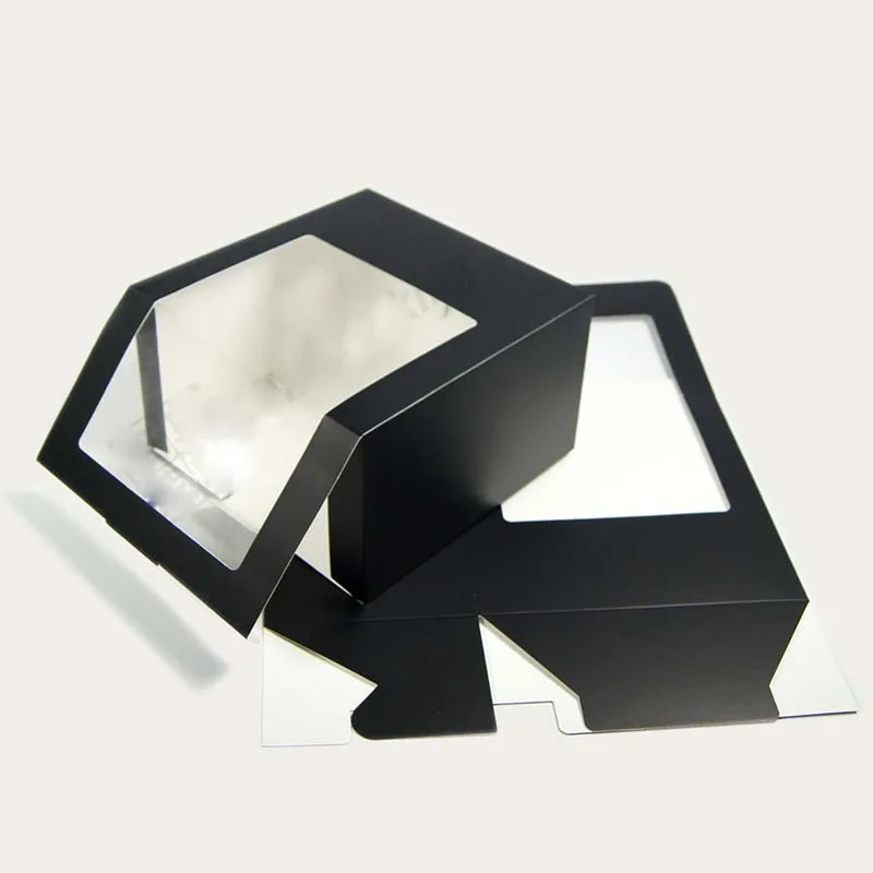 

50pcs Classic Black Paper Folding Box with PVC Window Party Gift Box Hats Packing Boxes Wholesale WB171