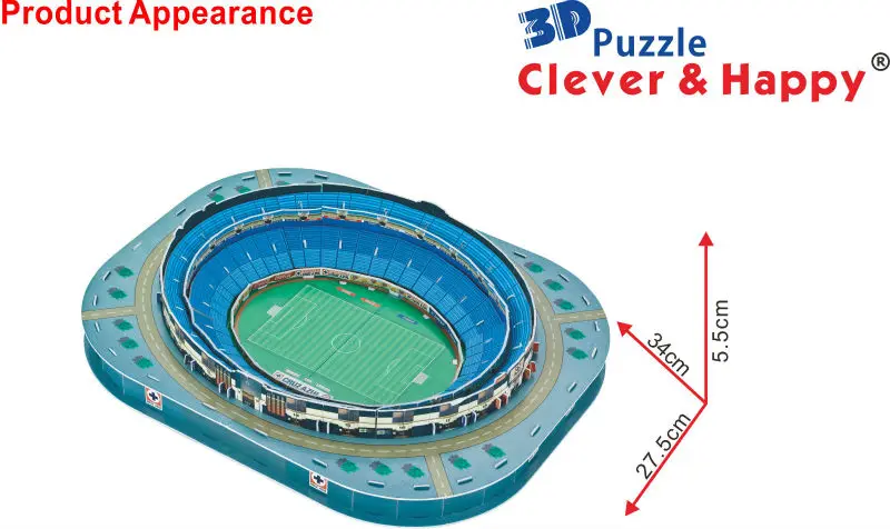 Новинка 2015 умный и счастливую Бумага 3D Puzzle Модель Мексика Estadio Azul стадион Футбол Спорта Сувенир перо