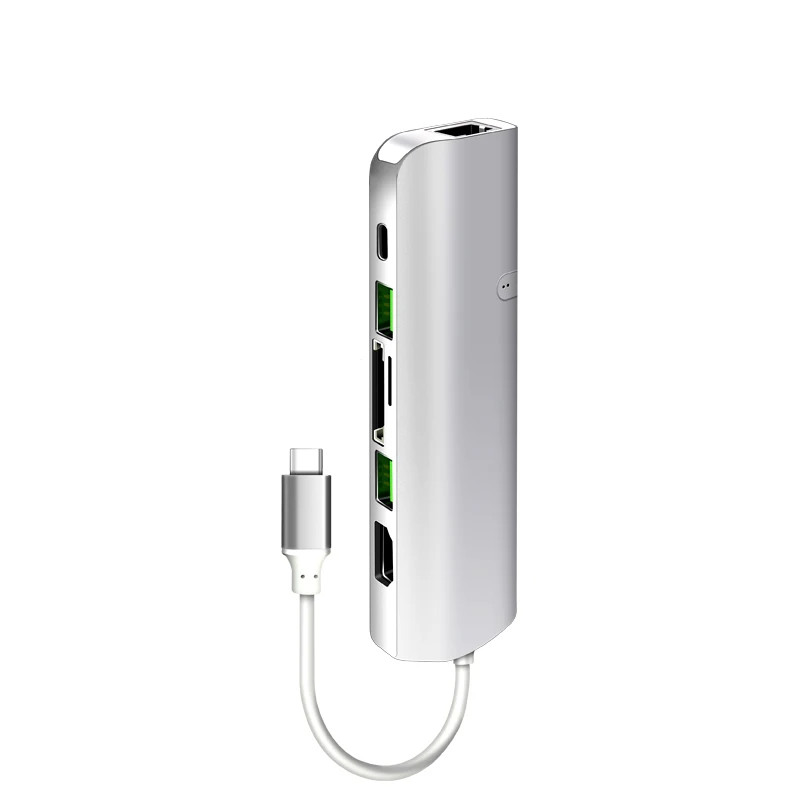 USB C концентратор, 9 в 1 многопортовый концентратор, Тип C концентратор с HDMI RJ45 USB3.0 PD SD TF 3.5AUX для ноутбука, больше устройств с интерфейсом type C - Цвет: 7 in 1 Silver