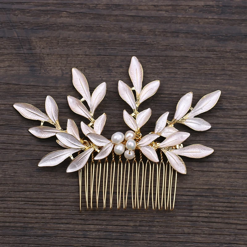 

Baroque Gold Vintage Hair Jewelry Pearl Leaves Metal Hair Combs And Clips For Women Bride Wedding Hair Accessories Ornaments