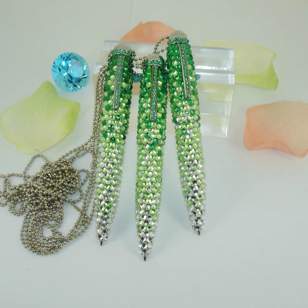 Unique Ballpoint Pen with Graduated color Crystal and Chain For Women