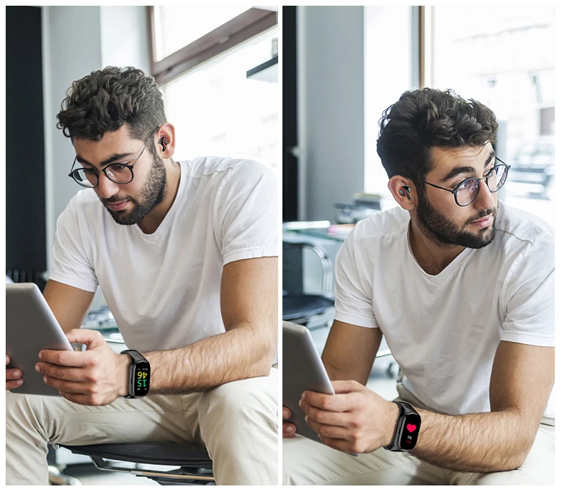 Новейший AI Смарт-часы с Bluetooth наушником монитор сердечного ритма Смарт-браслет длительное время ожидания спортивные часы для мужчин