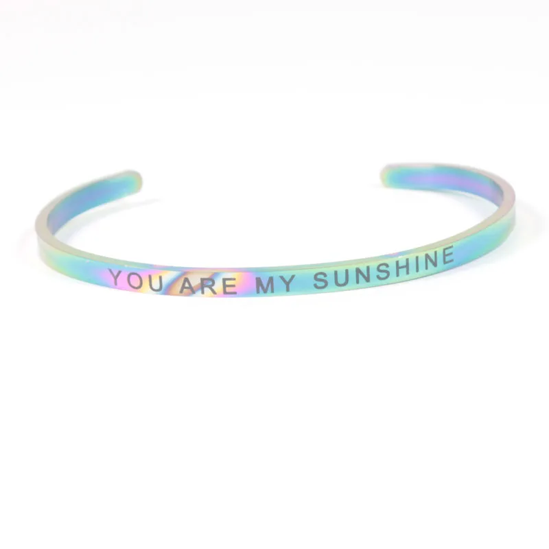 

4MM "YOU ARE MY SUNSHINE" Stainless Steel Bangle Positive Inspirational Quote Cuff Bangle Mantra Bracelets for Lovers Jewelry