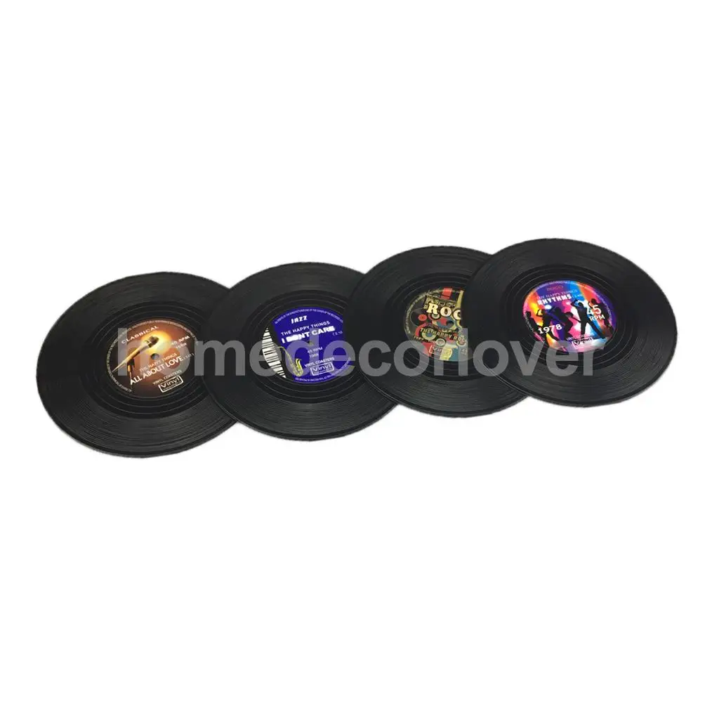MagiDeal 4pcs Silicone Vintage CD Coasters Record Cup Mat Drink Holder Table Placemat Donut Valentine's Day Gifts Nice Valentine